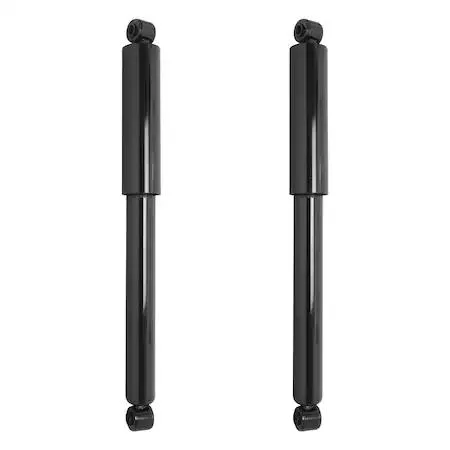 Pair of silver rear shock absorbers with cylindrical bodies and rod ends
