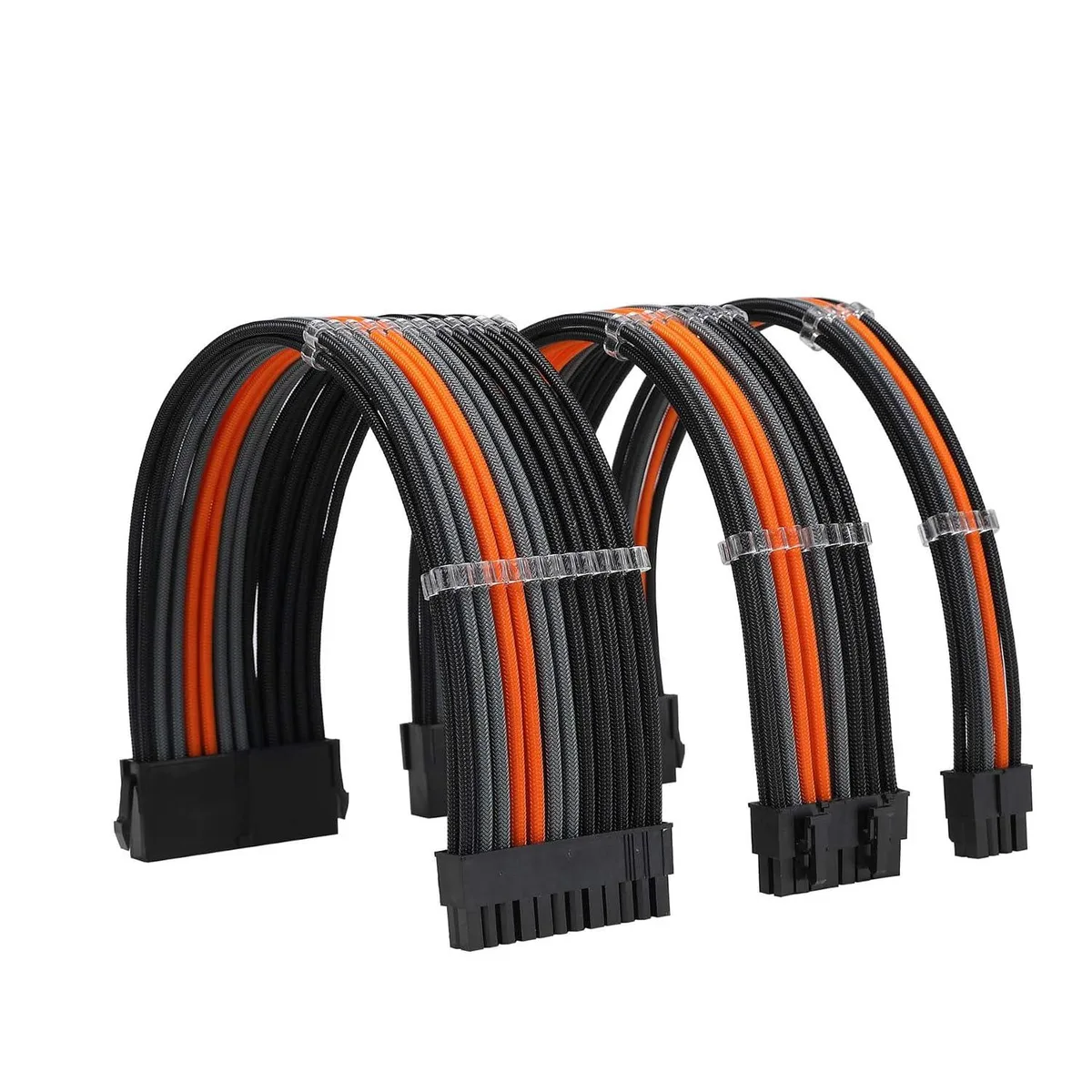 PISKEKAT PISKEKAT Sleeve Extension Power Supply Cable Kit 18AWG ATX 24P EPS 8P PCI-E 8P with Combs Black Orange Grey — product photo