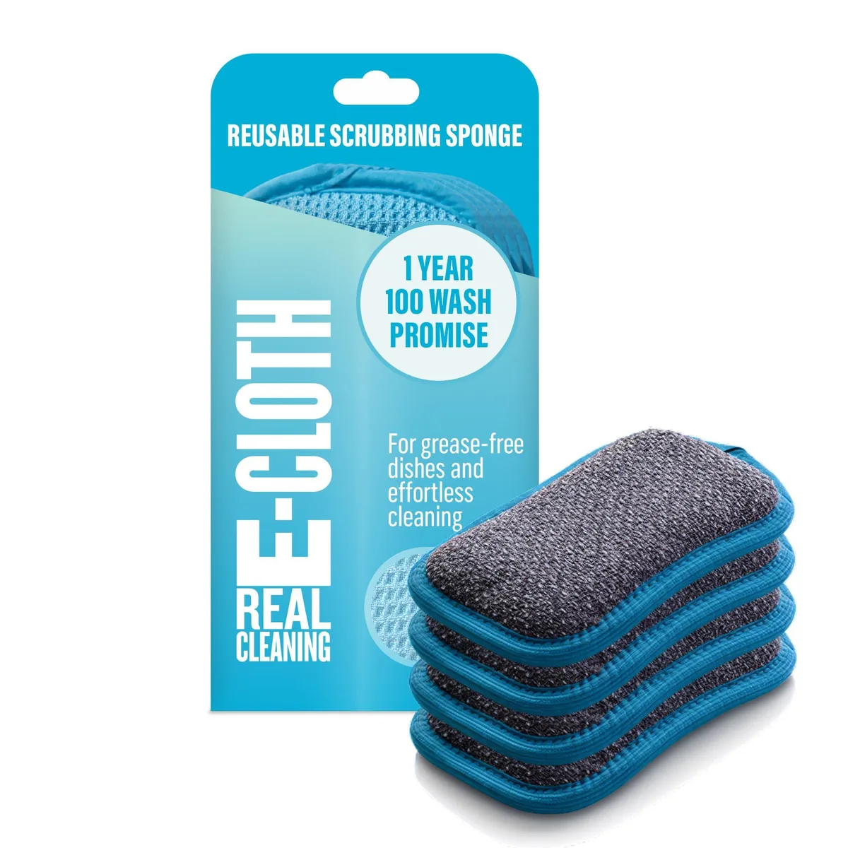 Four white rectangular microfiber pads, double sided with textured scrubbing side and soft absorbent side