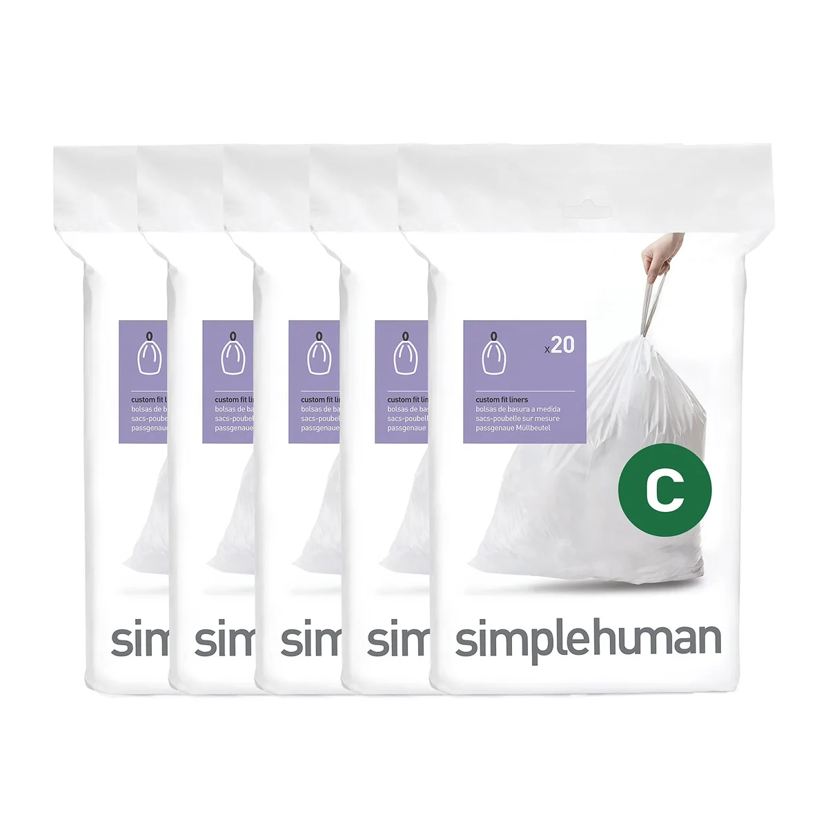 White drawstring trash bags in a three-pack dispenser box