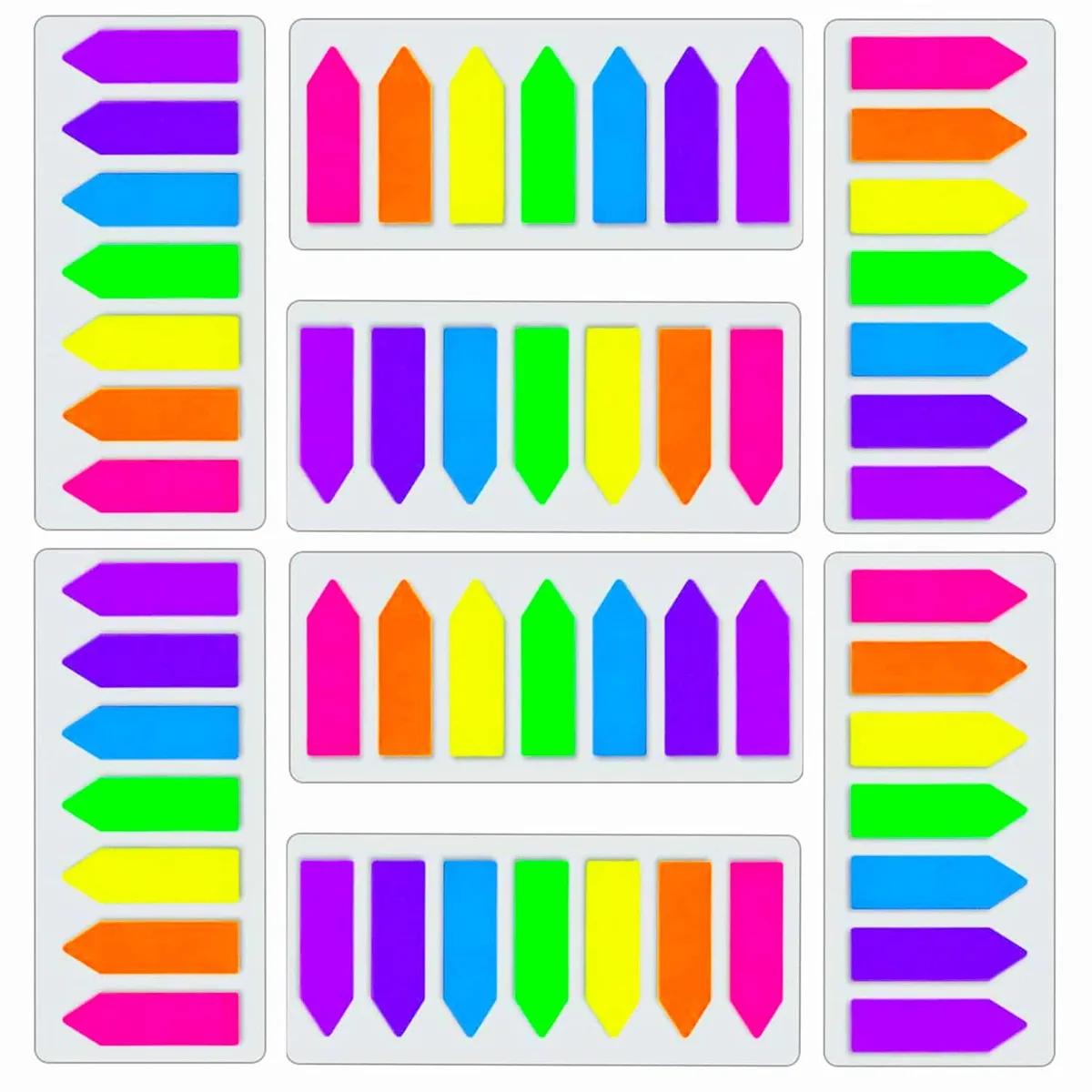 Clear arrow-shaped index flags in seven bright colours, 1120 pieces on dispenser sheets