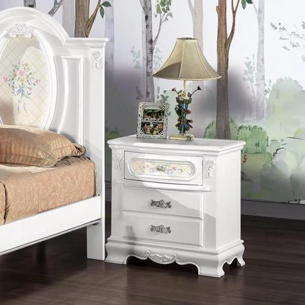 tuphen tuphen White 2-Drawer Nightstand Floral Motifs 27x26x17 inches — product photo