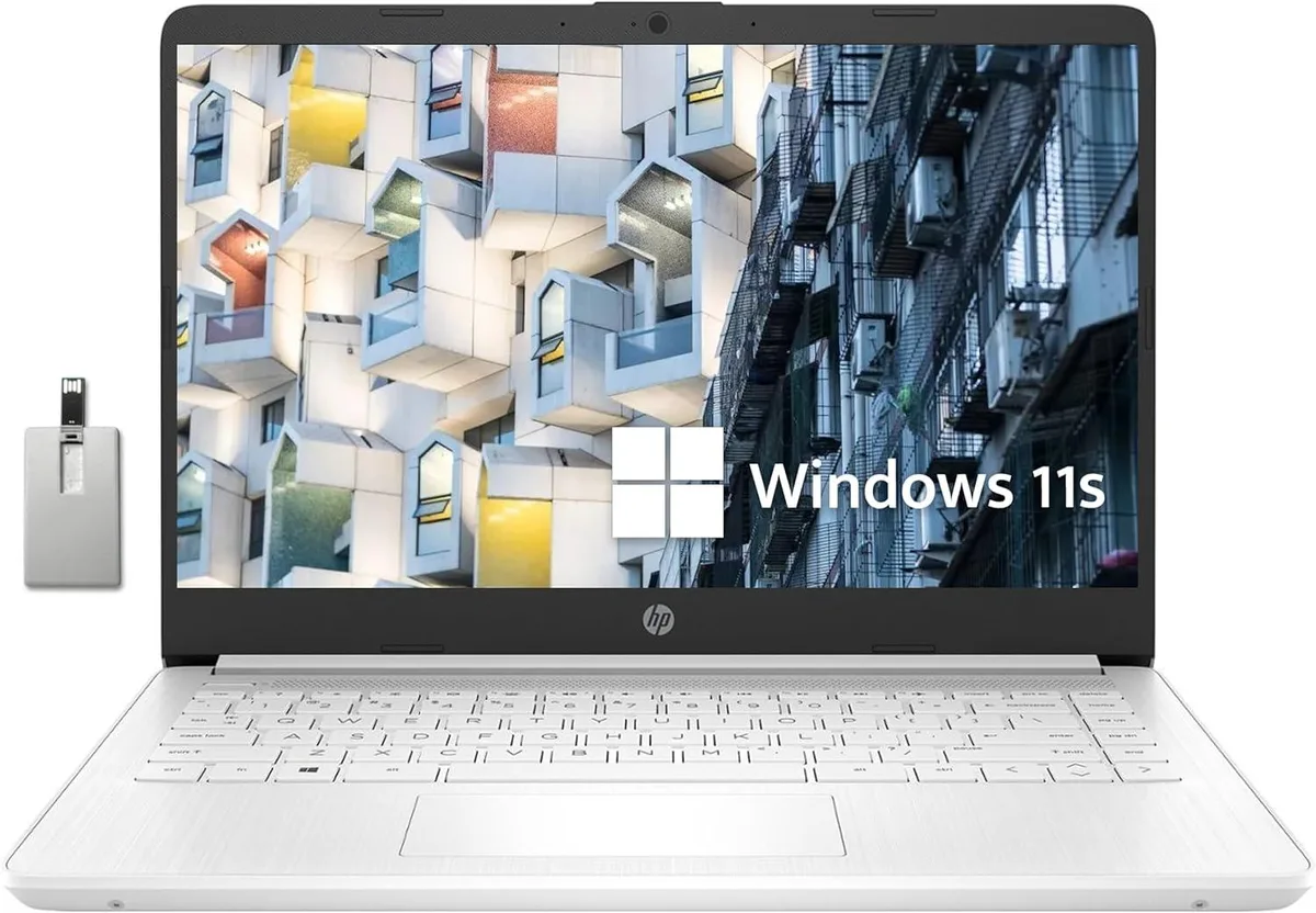HP HP Stream 14 laptop Intel Celeron N4120 8GB 64GB White Windows 11 S 32GB USB — product photo