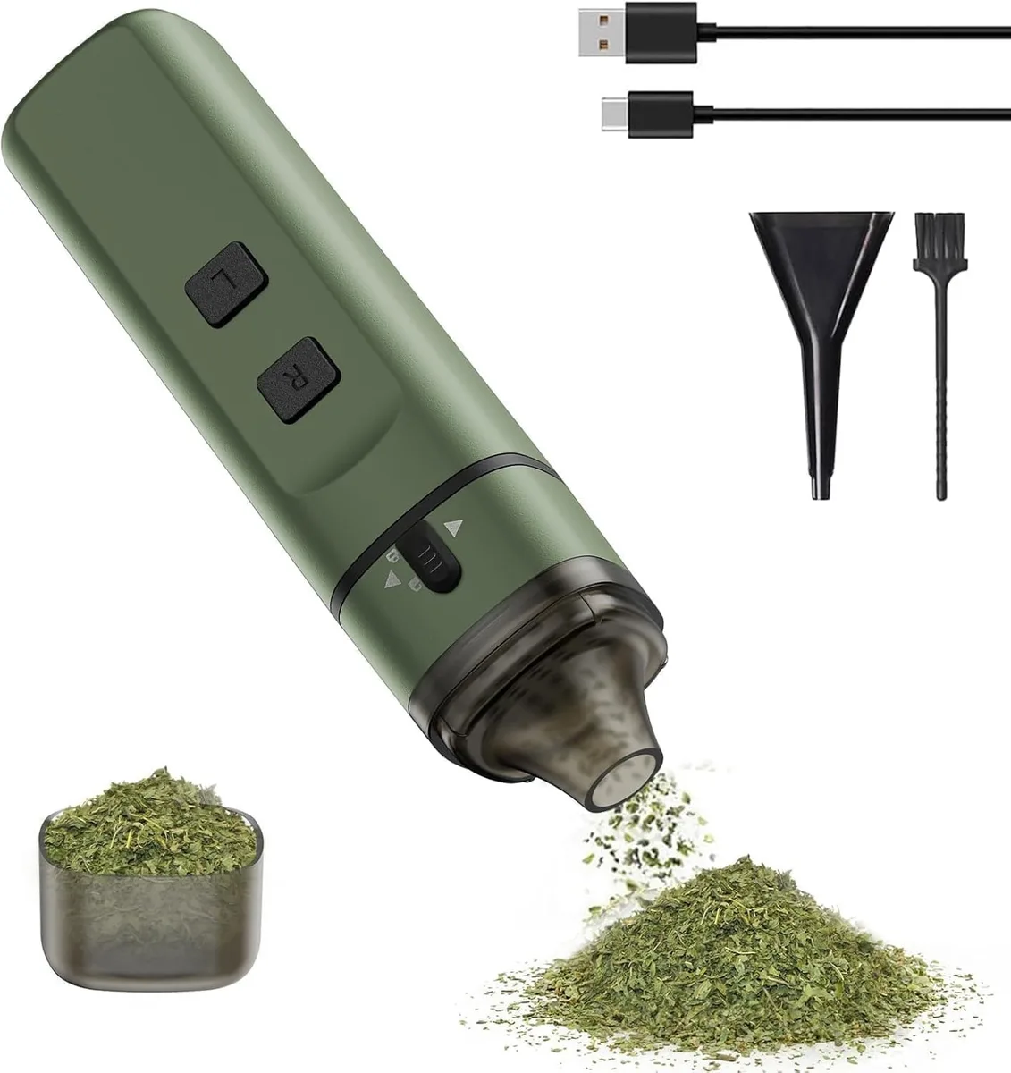 Compact white electric spice grinder with USB-C charging port