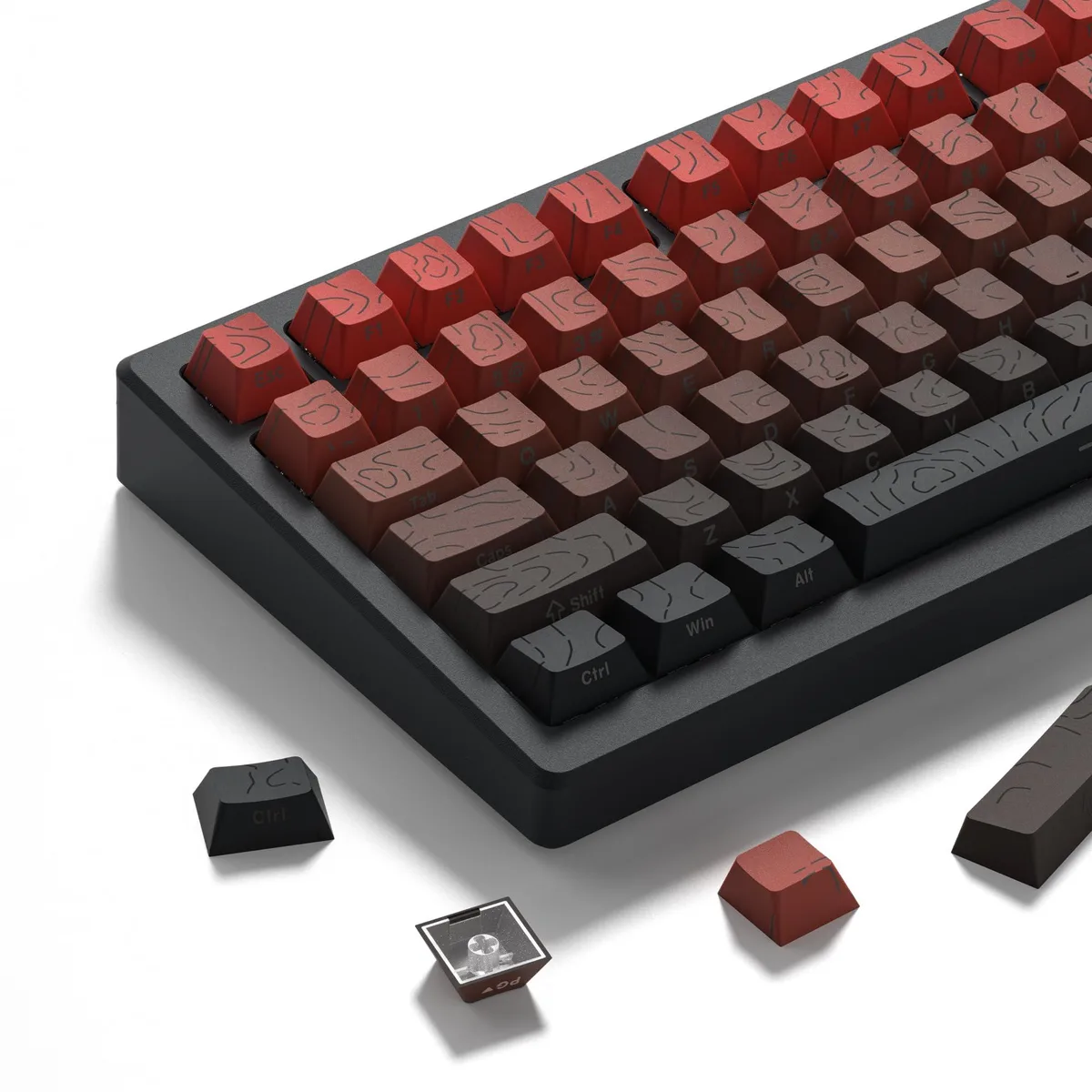 Womier Womier Double Shot PBT Keycap Set 98 Keys Red/Black Topographic Cherry Profile keyboard accessory — product photo