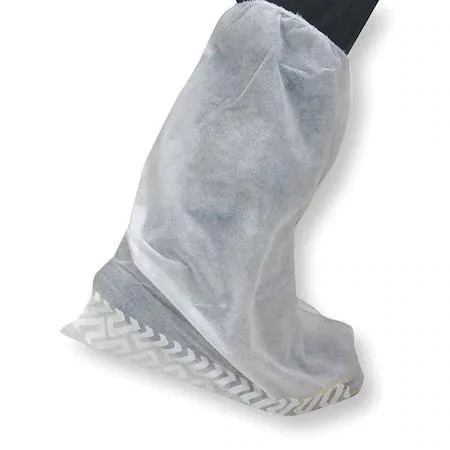 White disposable polypropylene boot covers, elastic serged edges, pack of 200