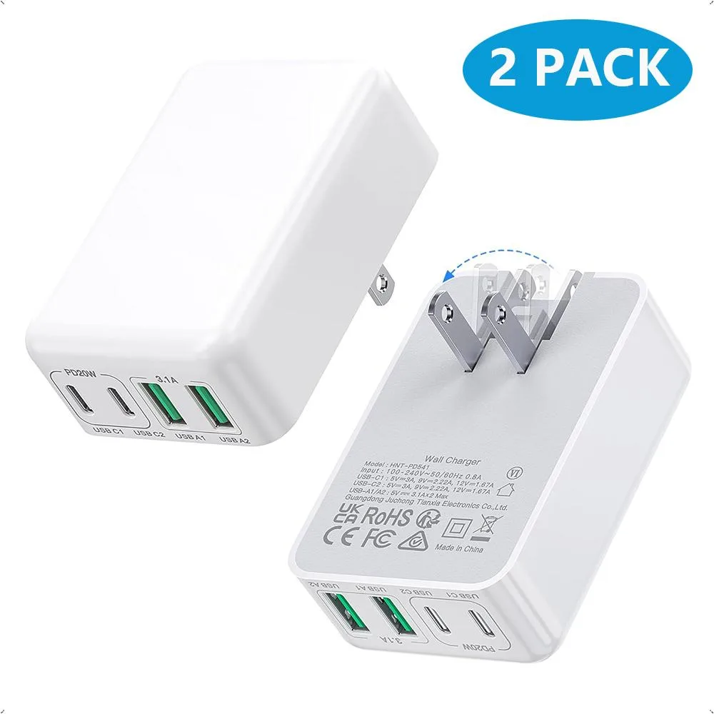 AUTYUE AUTYUE 40W 4-Port USB-C PD3.0 Wall Charger 2-Pack White — product photo