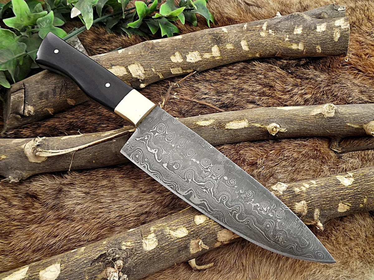 Damascus Depot Damascus Depot 10.5" Twist Pattern Fillet Knife Bull Horn Brass Bolster — product photo