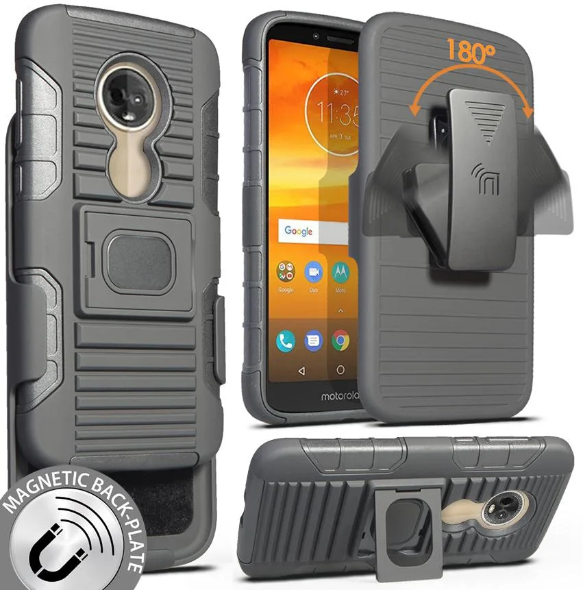 Nakedcellphone Nakedcellphone Magnetic Grip Ring Stand Case + Belt Clip Holster for Motorola Moto E5 Play/Cruise XT1921 Black — product photo