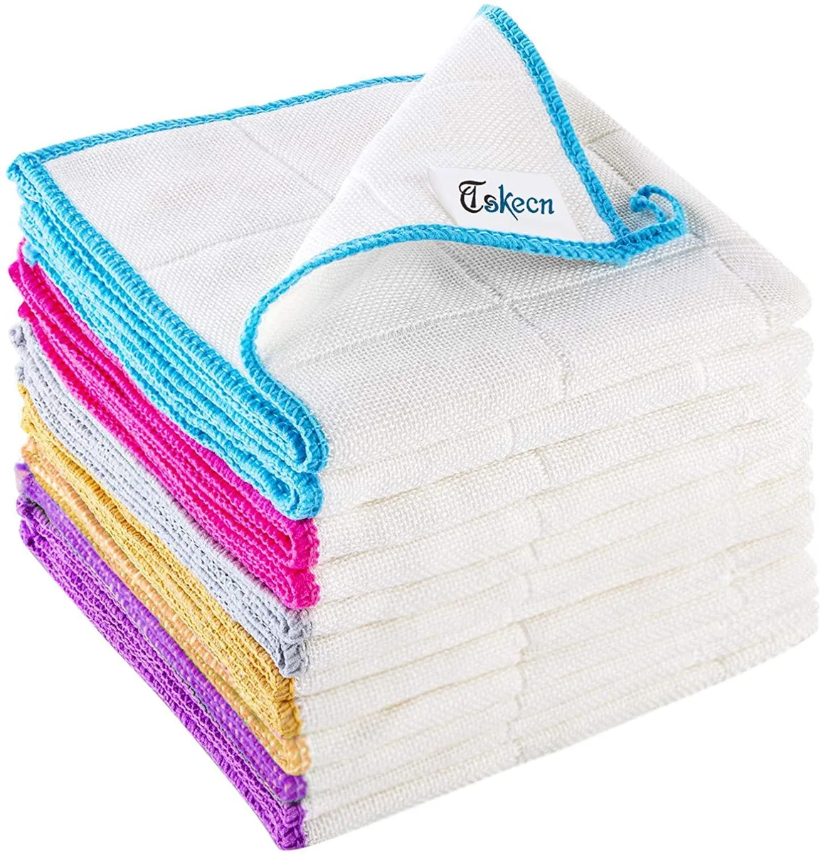 White square dish cloths with hanging loops, ten-piece set