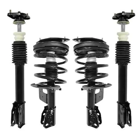 Set of four silver metal strut assemblies with coil springs and top mounts