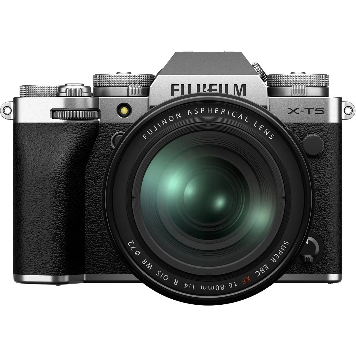 FUJIFILM FUJIFILM X-T5 40.2MP compact mirrorless camera with XF 16-80mm f/4.0 R OIS WR lens, Silver — product photo
