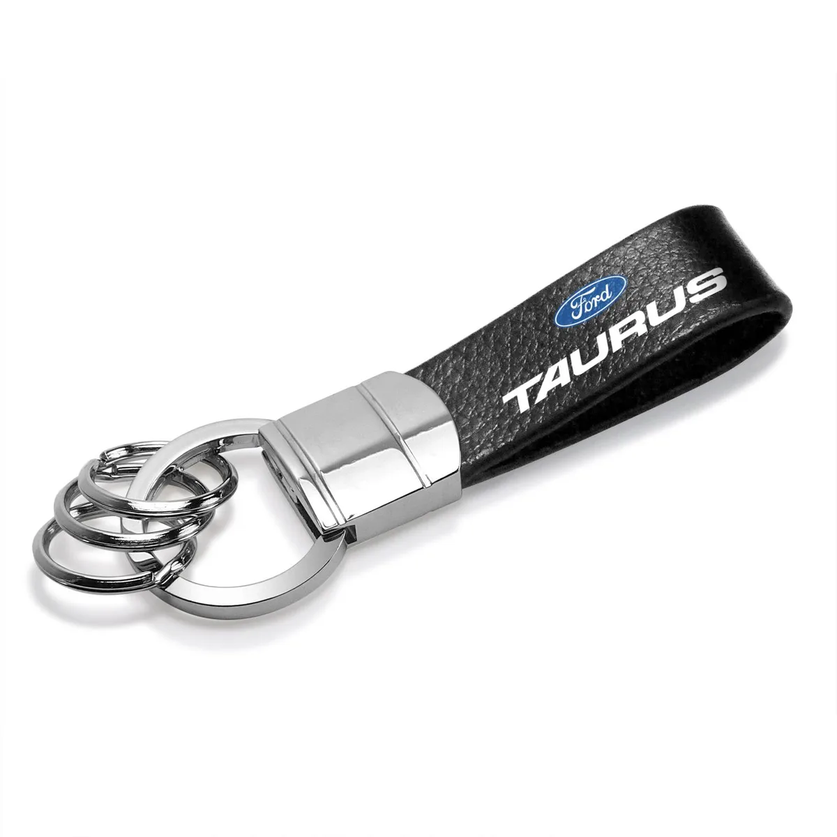 iPick Image, LLC iPick Image, LLC Ford Taurus Black Real Leather Strap Chrome Round Hook Metal Key Chain — product photo
