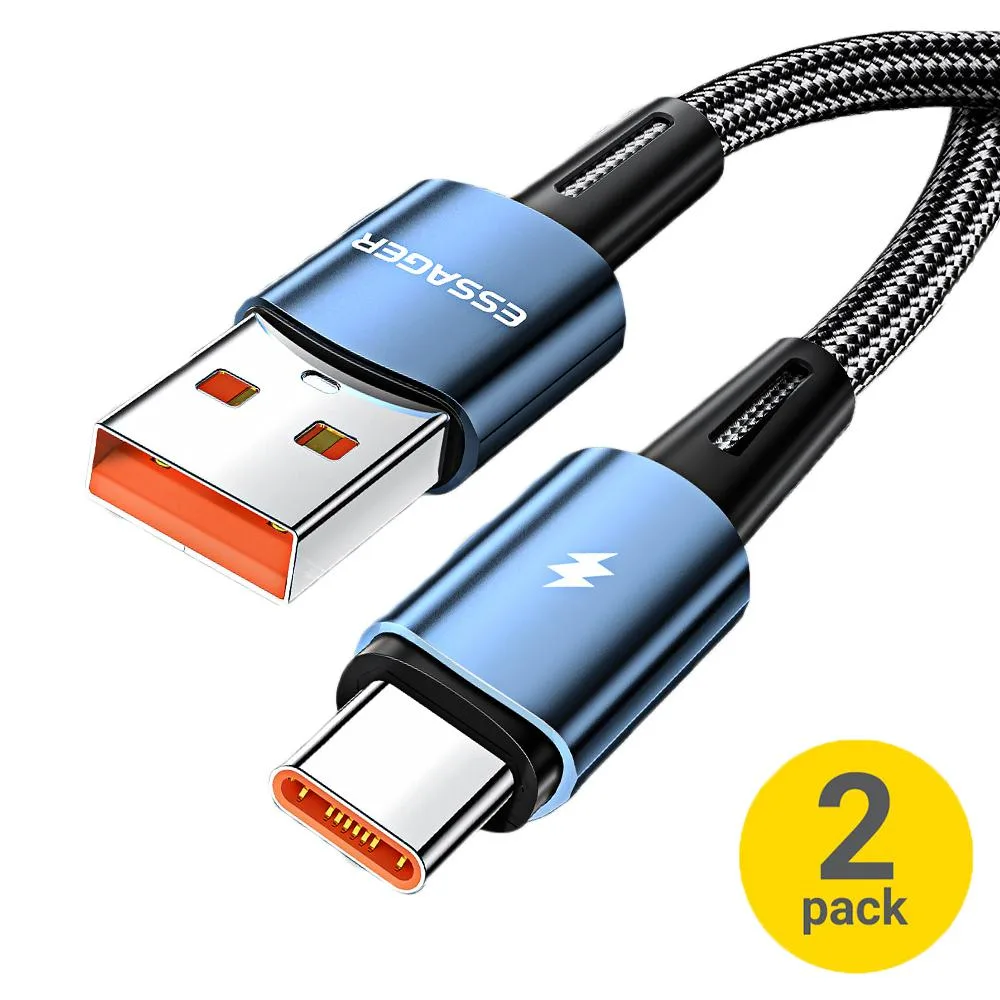 ESTONE ESTONE Essager CGA120W USB-A to USB-C Cable 120W 6A Blue 2-Pack 6.6ft — product photo
