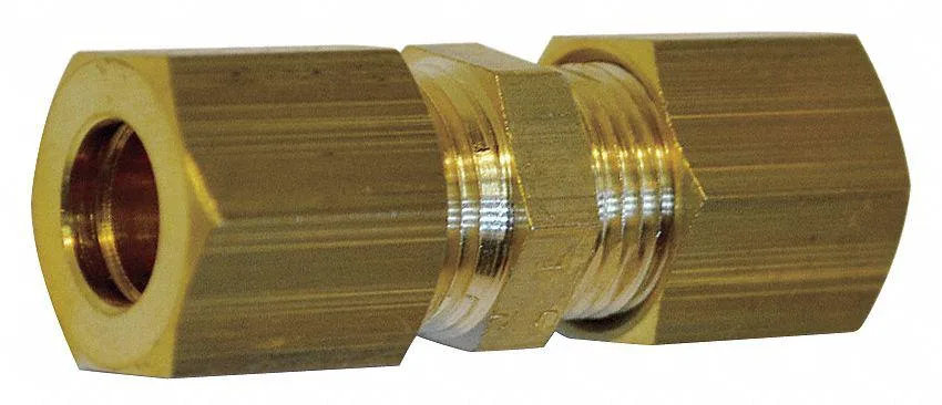 Ten brass compression straight unions, 6mm, shiny finish