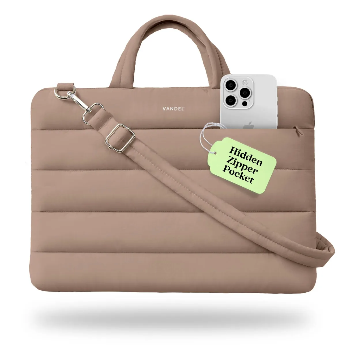  VANDEL Puffy Laptop Sleeve Shoulder Bag Latte 15-16 inch — product photo