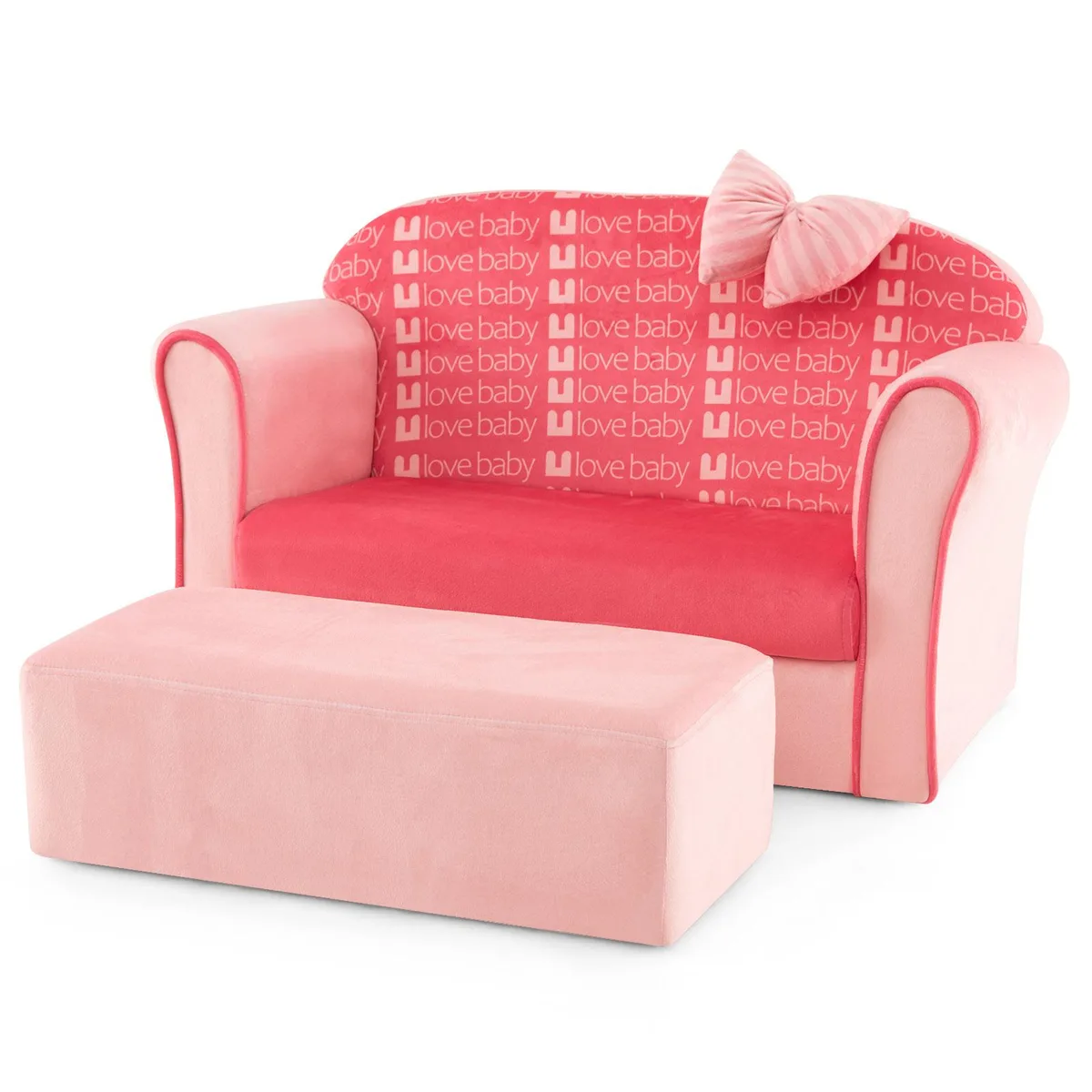 SlickBlue SlickBlue Ultra Soft Velvet Kids Sofa Chair with Ottoman Pink — product photo