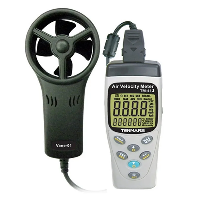 TENMARS ELECTRONICS TENMARS ELECTRONICS TM-413 Anemometer 0.4~45m/s Air Velocity Meter Temperature Humidity — product photo