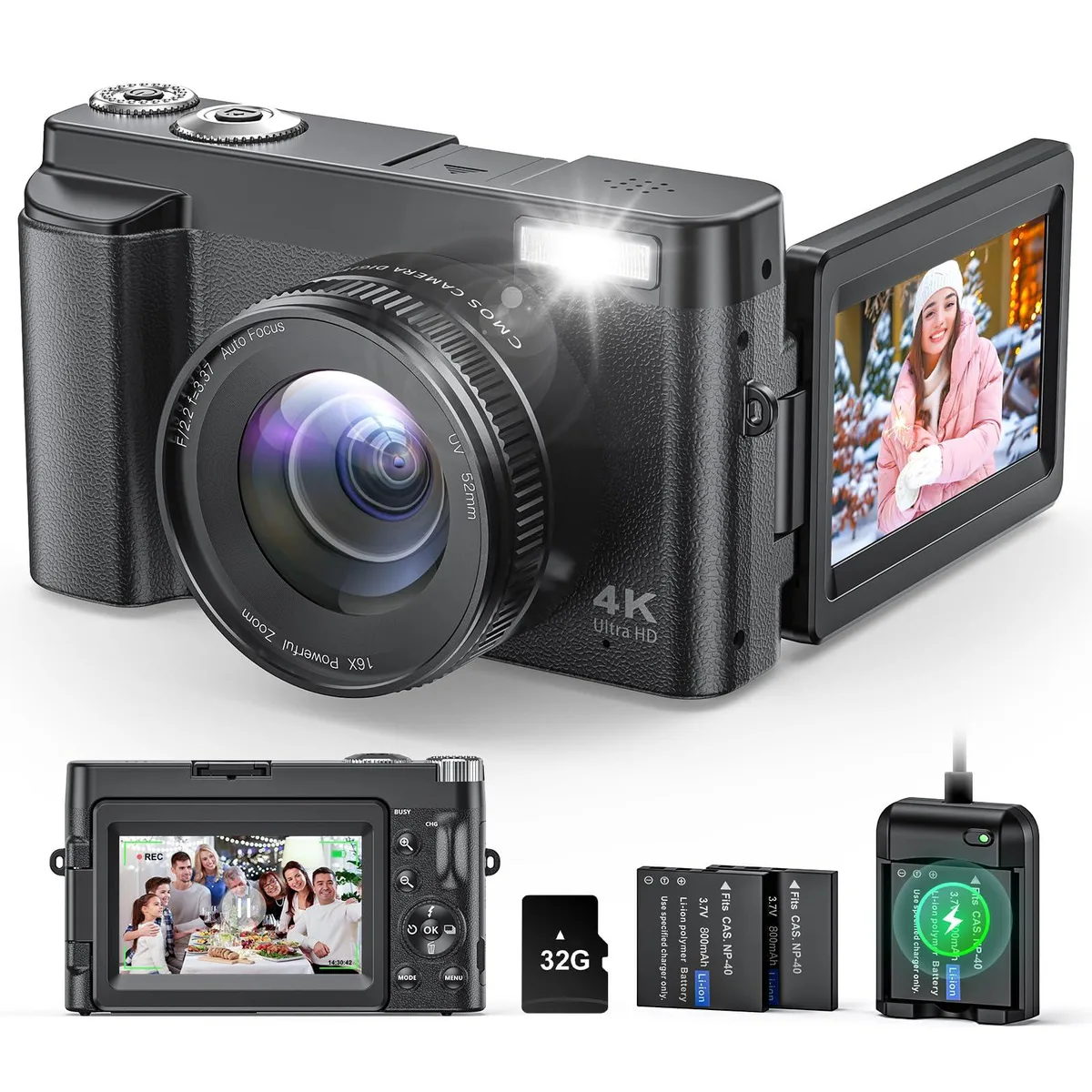  Zostuic DC101 48MP 4K Compact Camera 16x Zoom 32GB Black — product photo