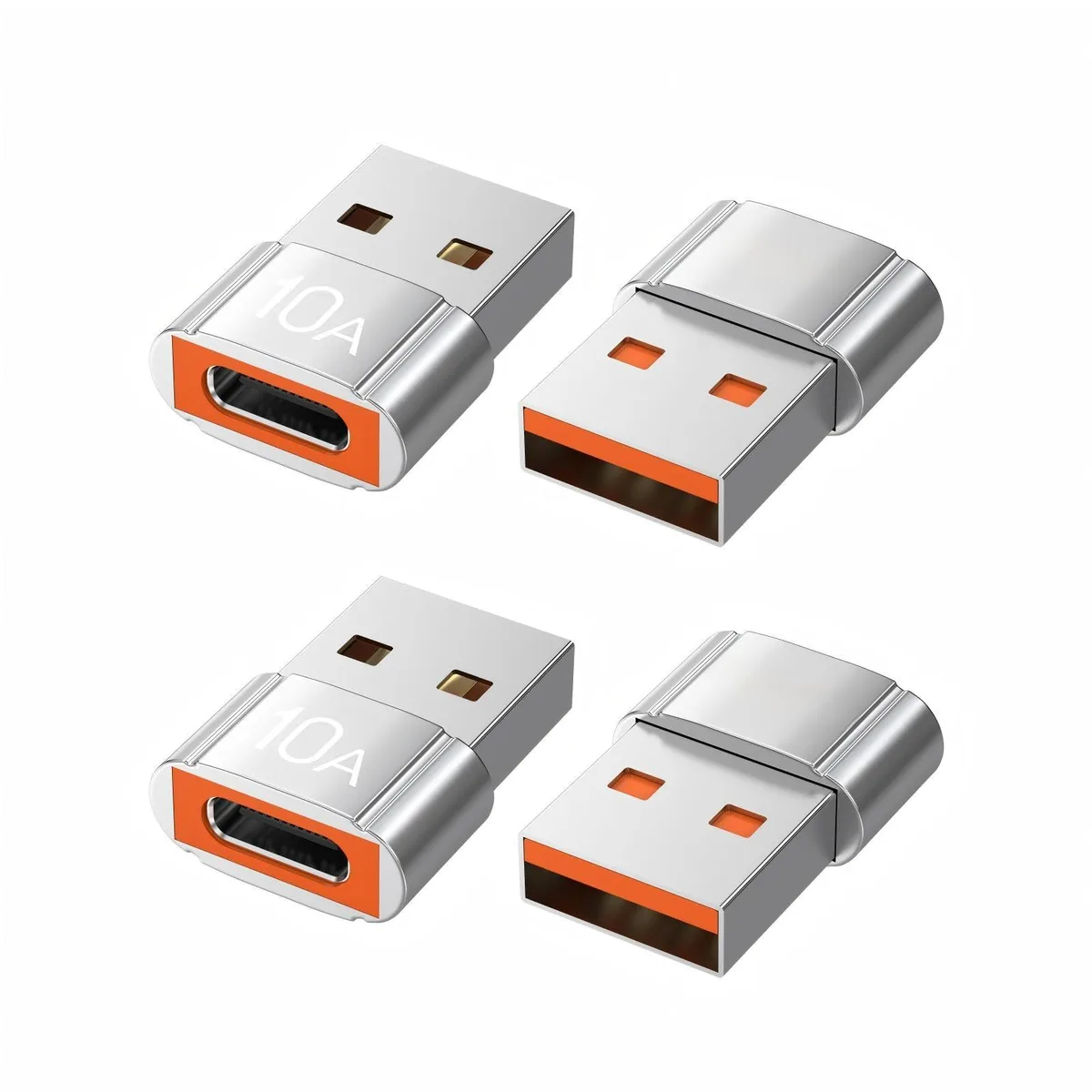  HOWJIM A208 USB to USB-C adapter 4-pack silver 10A 200W 480Mbps — product photo