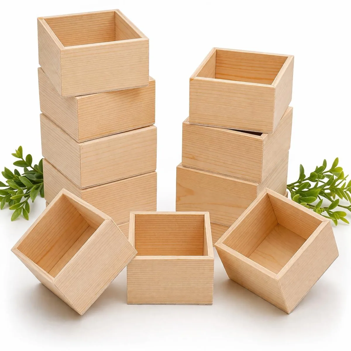 10 Pack Unfinished Wood Boxes 4x4 Square Toy Storage 2.5 — product photo