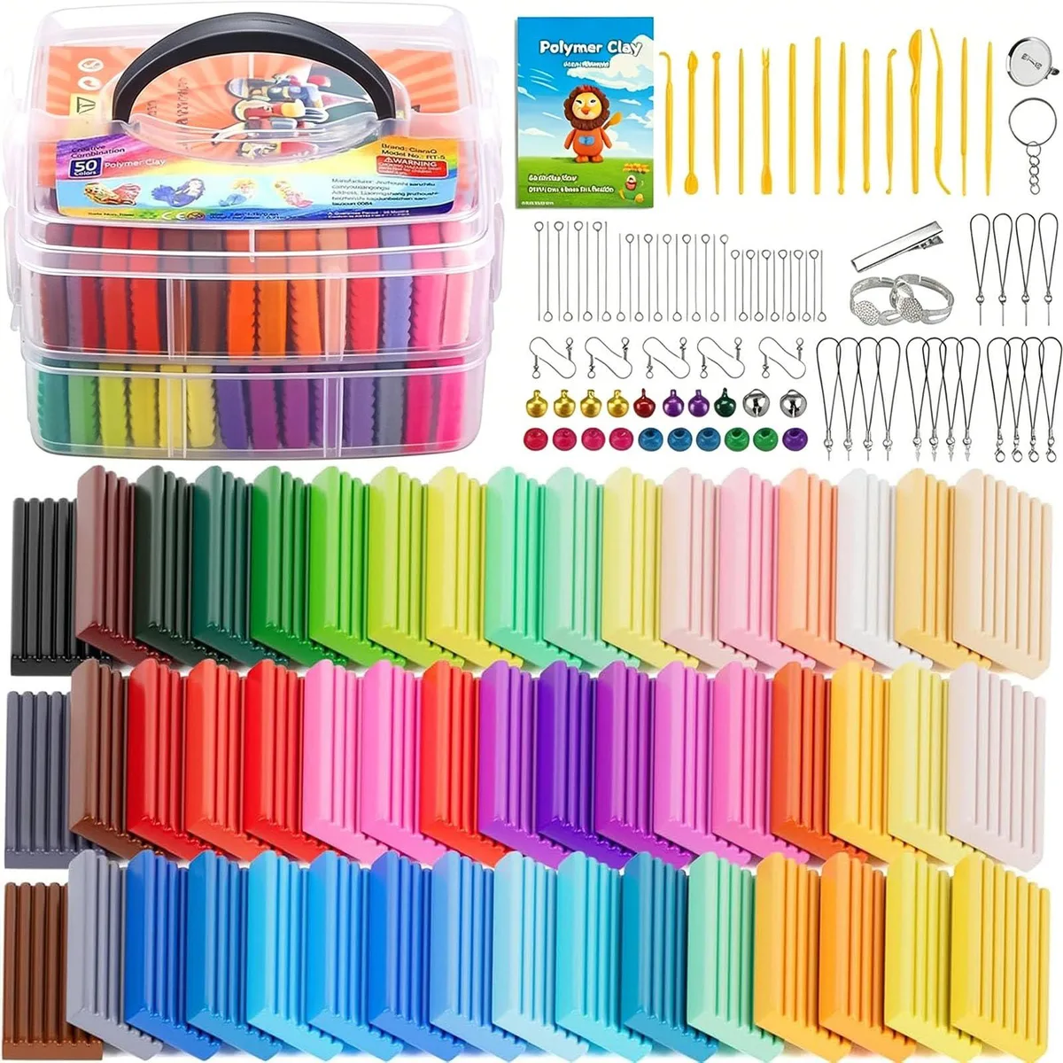 CiaraQ 50-Color Polymer Clay Kit 50 × 20g 14 tools — product photo