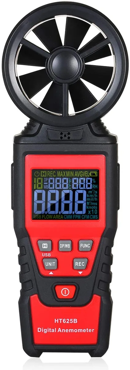 AUTENS AUTENS HT625B Digital Anemometer USB Data Logging LCD Colour Screen 0.40-30.00m/s 8 Blades Red Black — product photo