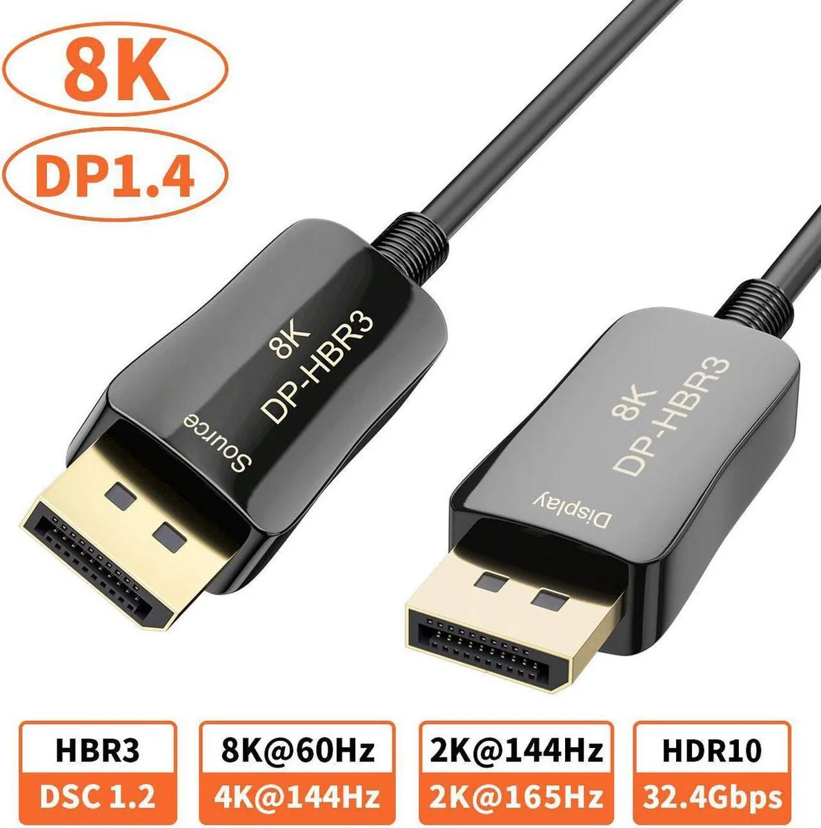 Aomoproing Aomoproing DisplayPort 1.4 Optical Cable 8K 60Hz 4K 144Hz 15m (50 ft) Black — product photo