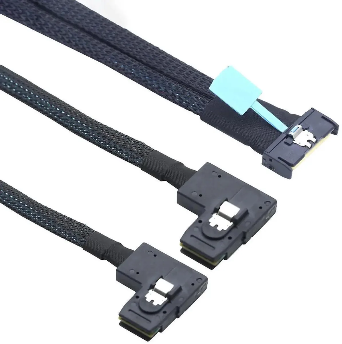 SMUGDESK SMUGDESK PCIe Gen5 MCIO 8X 8i to Dual Mini SAS SFF8087 Right Angle Cable .5m 32Gbps 85Ohm 90degree — product photo
