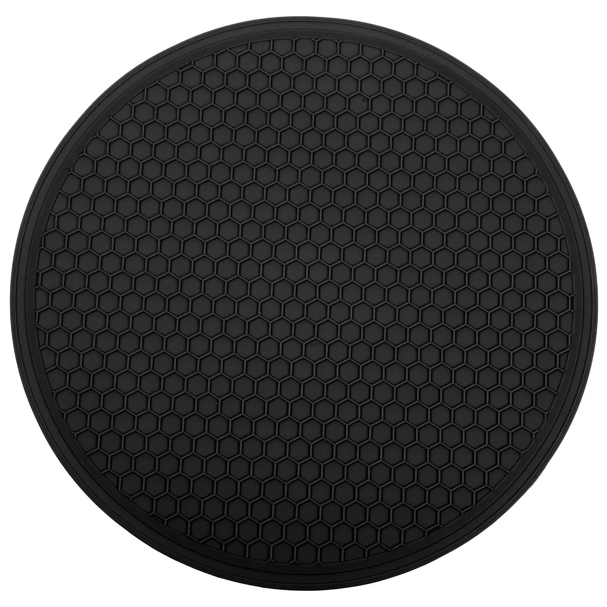 Black silicone square mat 11.8 inches with honeycomb pattern and raised edges