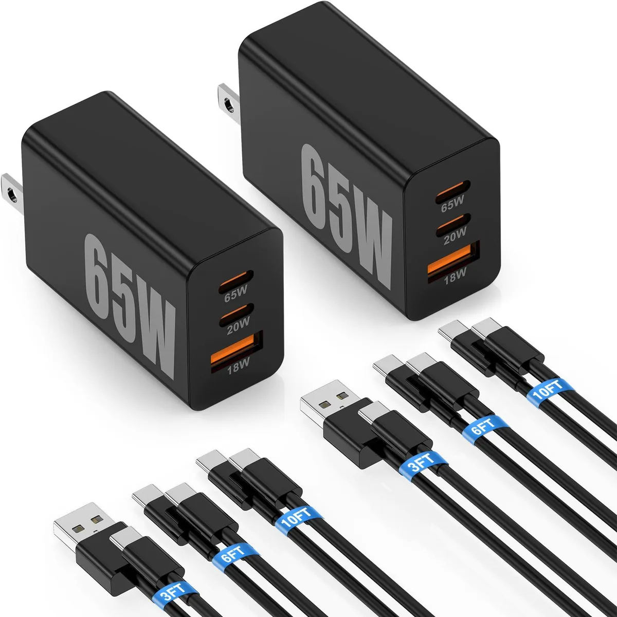 Compact white GaN charger with three USB-C ports and foldable prongs