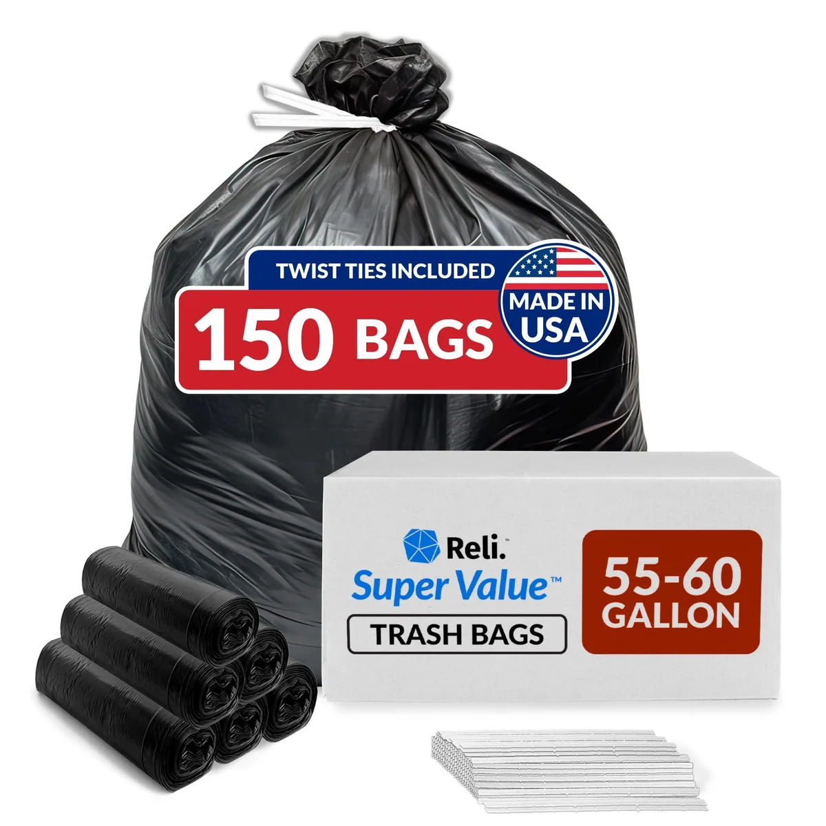  Baldwin 60 Gallon Trash Bags 150 Count 40x54" 17 Micron 3 Pack CP386022 — product photo