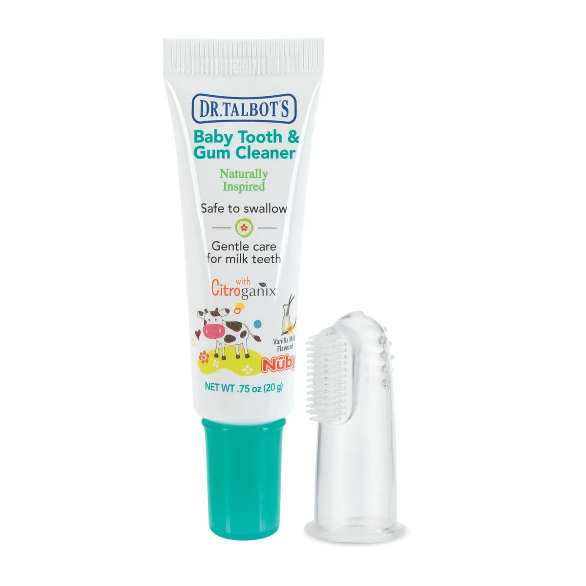 White squeeze tube with attached silicone finger brush