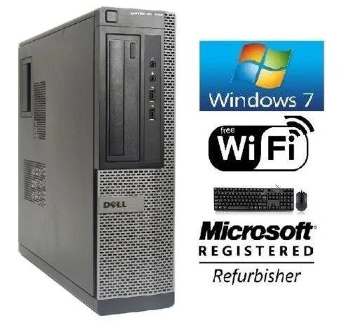 Small black desktop tower with front DVD slot and rear ports