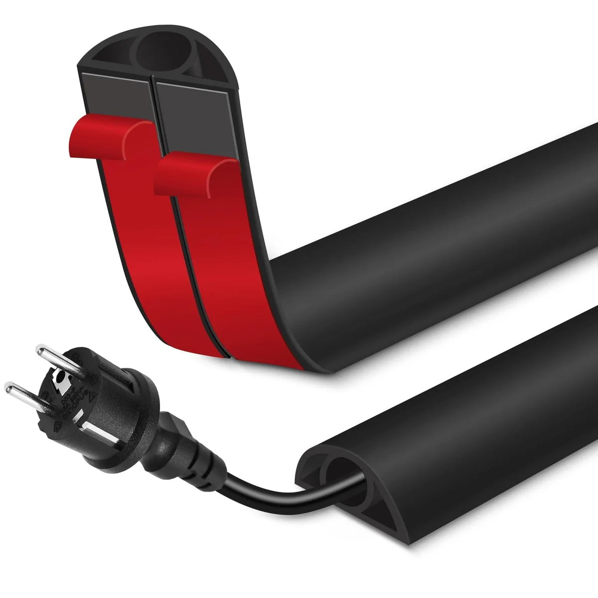 Black self-adhesive plastic cord cover, 3.3 ft long, 0.32 in profile