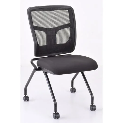 Lorell Lorell 84385 nesting chair fabric seat mesh back black 24.7" W 24" D 37" H 225 lb office furniture — product photo