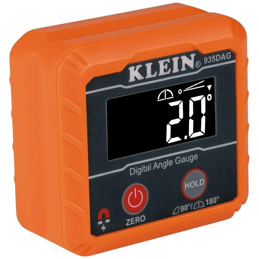 Compact digital angle gauge with magnetic base and reverse-contrast display