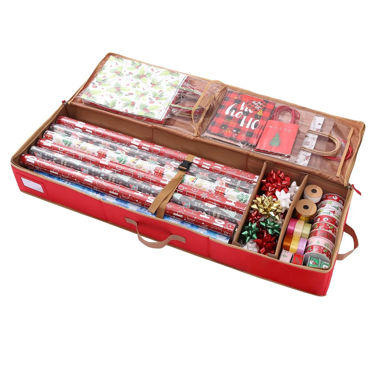  Samsill Gift Wrapping Paper Storage Box 42 x 14 x 5.5 in Red Holds 20 Rolls — product photo