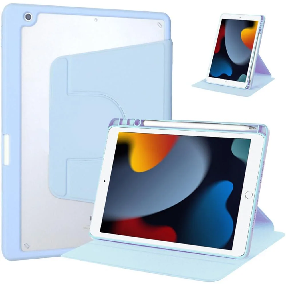 Timoom Timoom 360° Rotatable Clear Acrylic iPad Case with Pencil Holder for 10.2" iPad 7th/8th/9th Gen (Sky Blue) — product photo