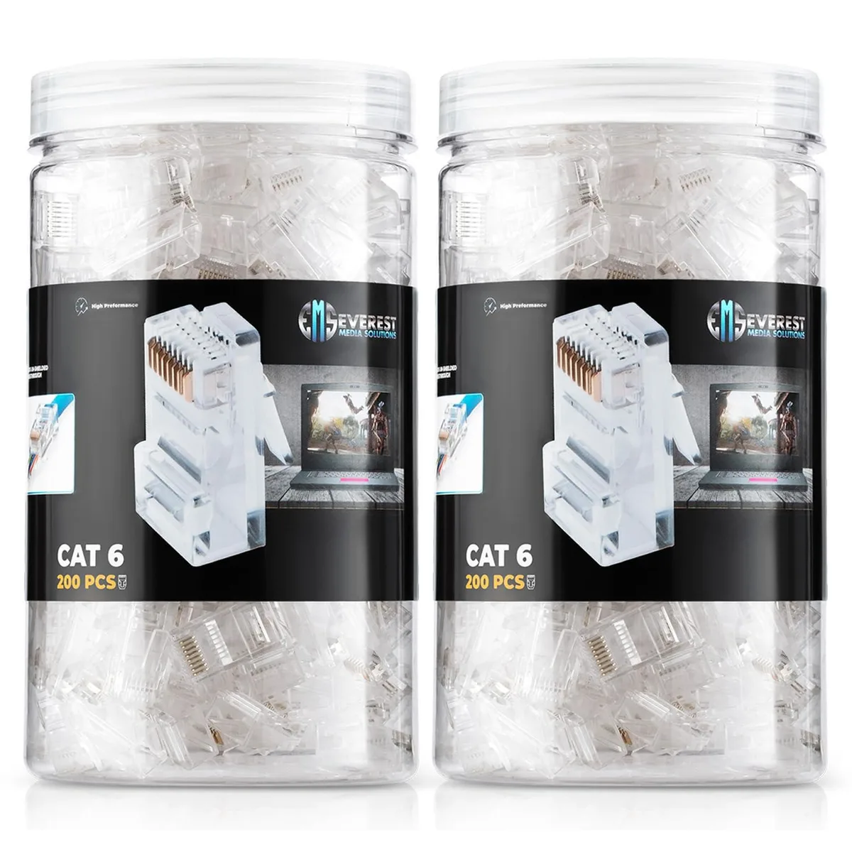 KEHIPI KEHIPI Cat6 RJ45 Pass-Through Connectors 400-Pack — product photo