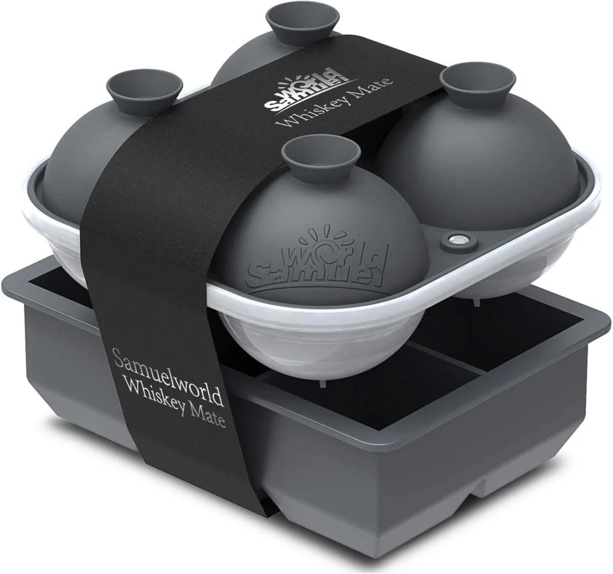 Grey silicone ice tray set with sphere and cube moulds