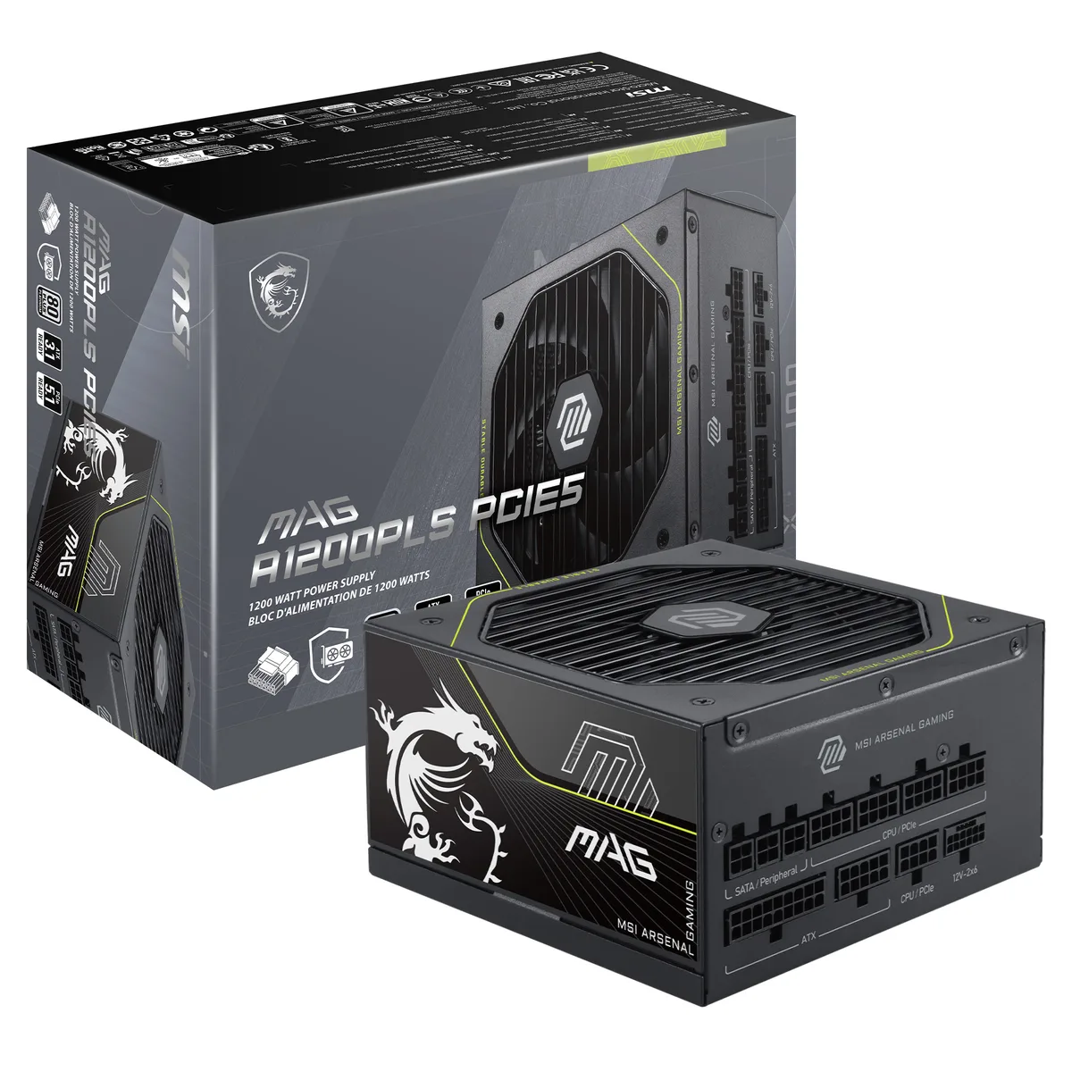 MSI MSI MAG A1200PLS PCIE5 1200W power supply — product photo