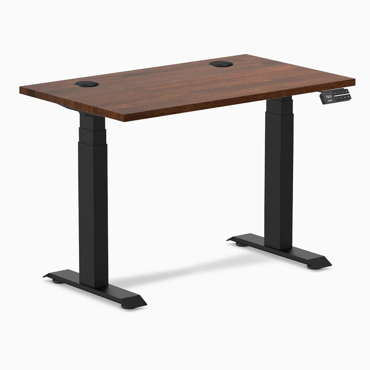 Desky Desky Dual Mini Rubberwood Sit Stand Desk 40 x 24 inches Red Walnut Matte Black — product photo