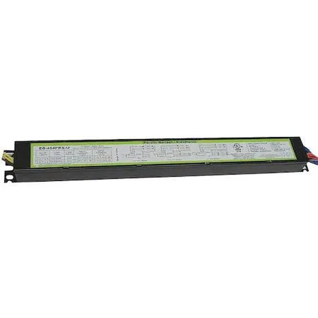 Rectangular metal electronic ballast with wire leads and label
