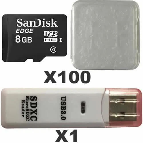 SanDisk SanDisk microSDHC 8GB Class 4 UHS-I 100-pack with reader — product photo