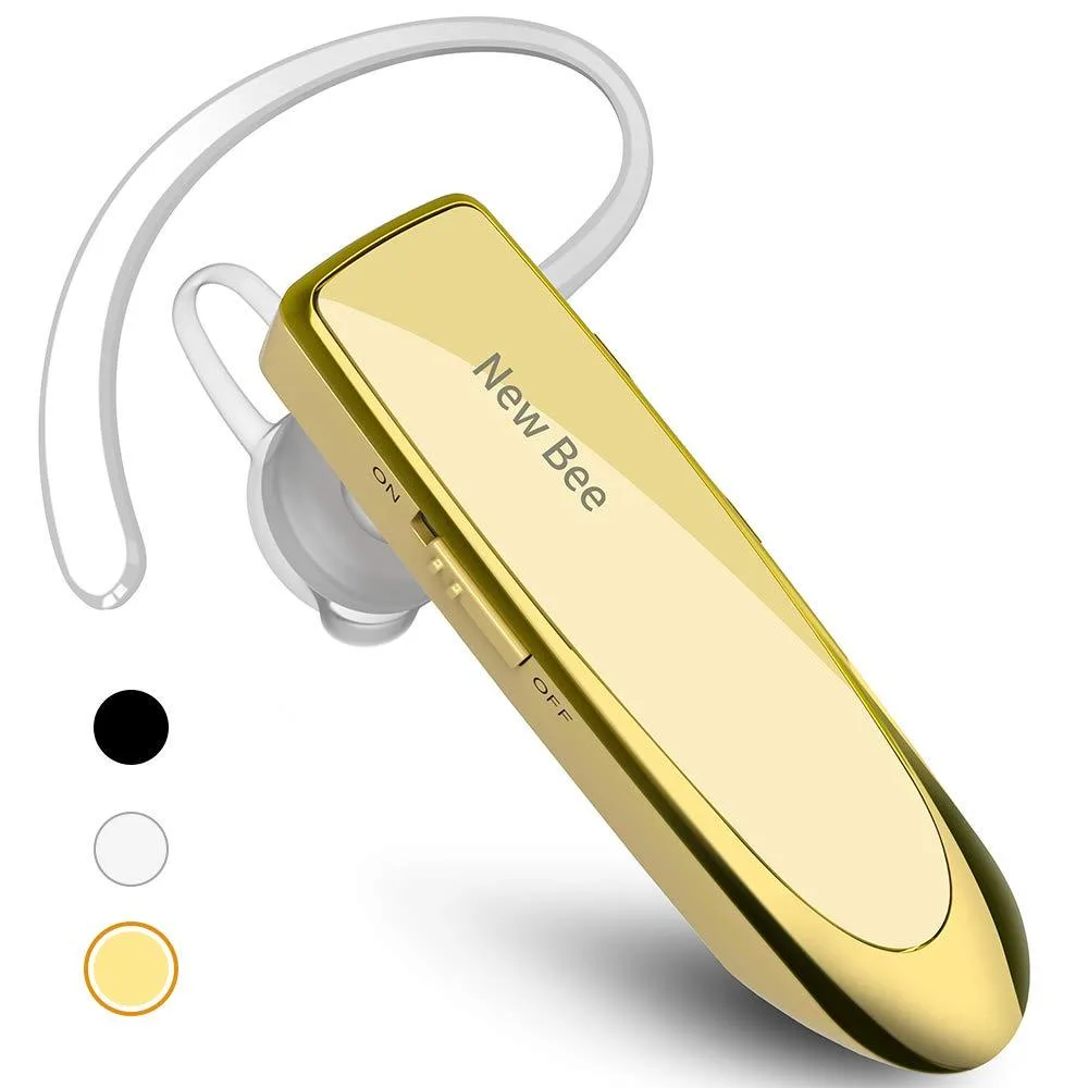 Gold single-ear Bluetooth headset with retractable boom mic and ear hook
