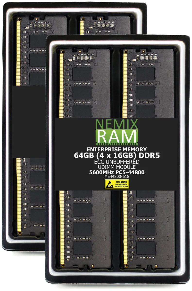 NEMIX RAM NEMIX RAM 64GB 4x16GB DDR5 5600MHz ECC UDIMM CL46 1.1V Supermicro X14SAZ-F memory upgrade — product photo