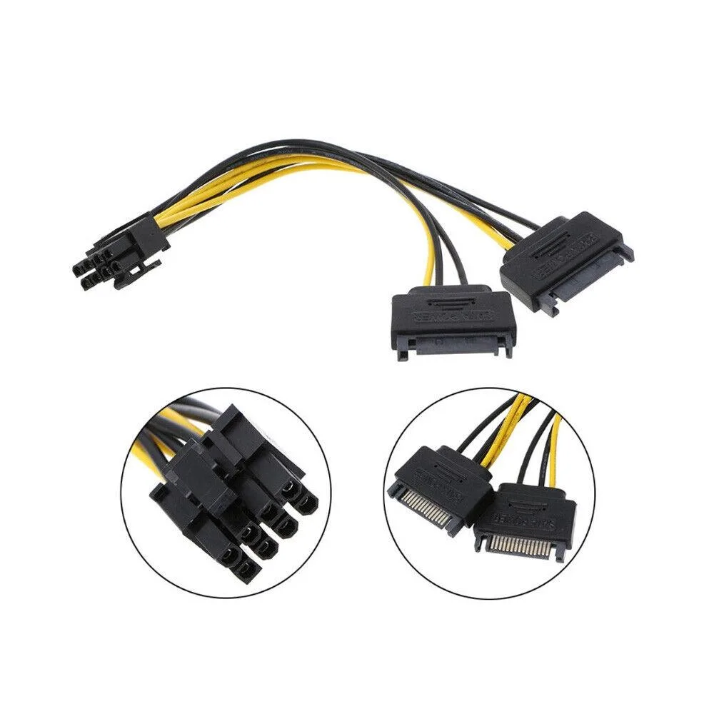 SOURCEPRO SOURCEPRO Dual 15Pin SATA Male to 8Pin(6+2) / 6Pin PCI-E Power Cable — product photo