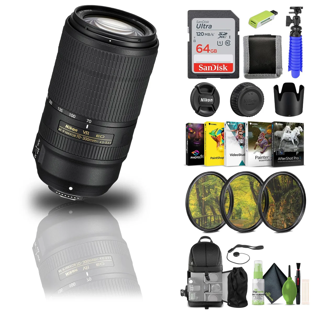 Nikon Inc Nikon AF-P NIKKOR 70-300mm f/4.5-5.6E ED VR Lens Bundle — product photo
