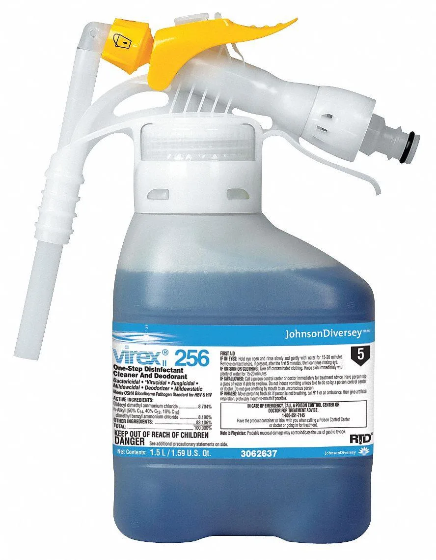 Two 1.5L bottles of Diversey cleaner and disinfectant with built-in dilution control
